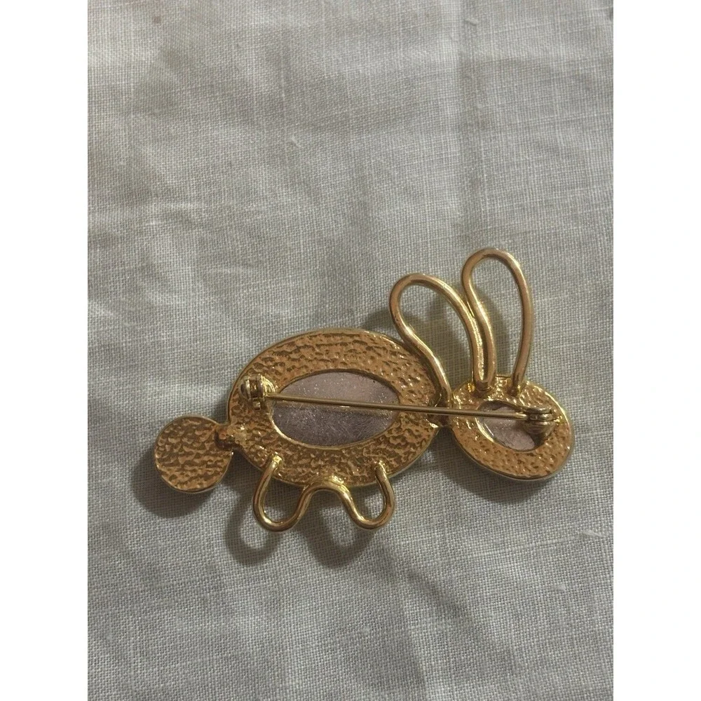 Vintage Bunny Brooch Gold Tricolor Glass Cabochon Figural Pin Blue Purple Green